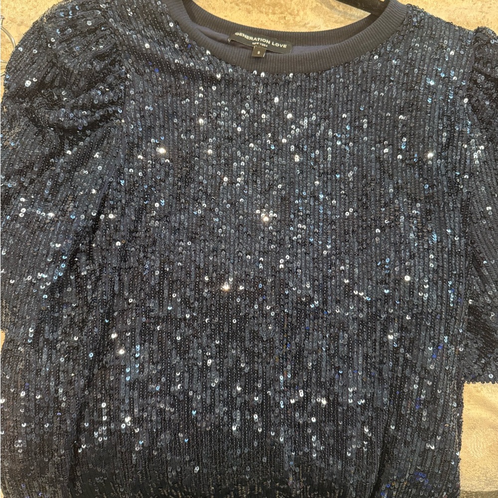 Generation Love- Navy Sequin Top - Picture 2 of 2